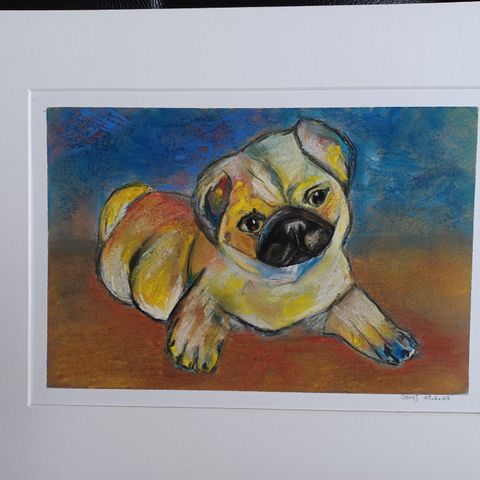 Kunstbilde - tegning i kritt (hund)