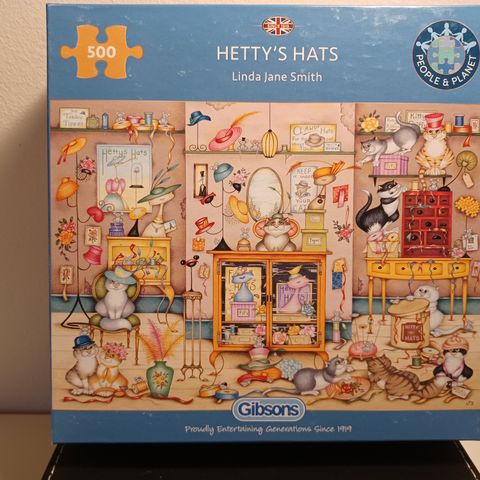 Puslespill "Hetty's Hats" med katter - 500 brikker