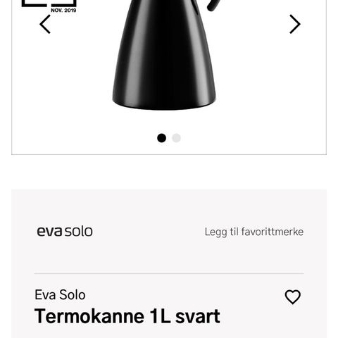 Ubrukt Eva Solo Thermokanne 1L Svart