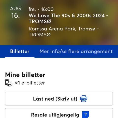 We Love the 90's Tromsø 16. august -  1 billett