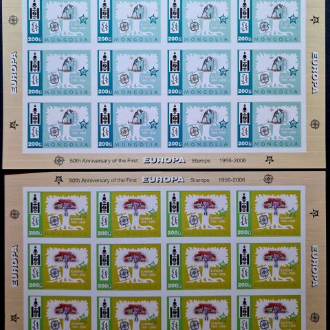 Mongolia 2006 uperforert Europa 2 Suvenirark 24 Frimerker Lot