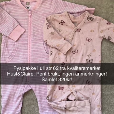 Ullpysj str 62 jente ull hust & claire pysj pysjamas heldrakt