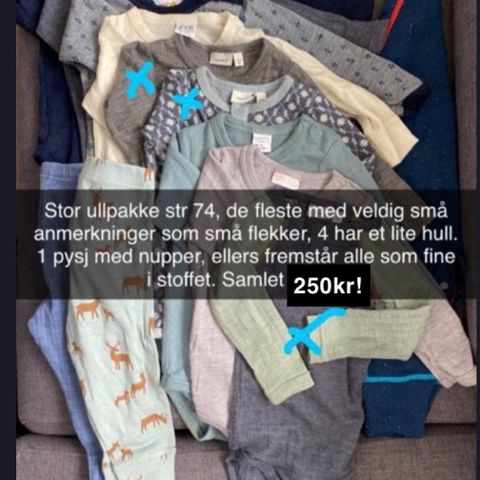 Ullpakke str 74 gutt ull ullklær ulltøy små anmerkninger