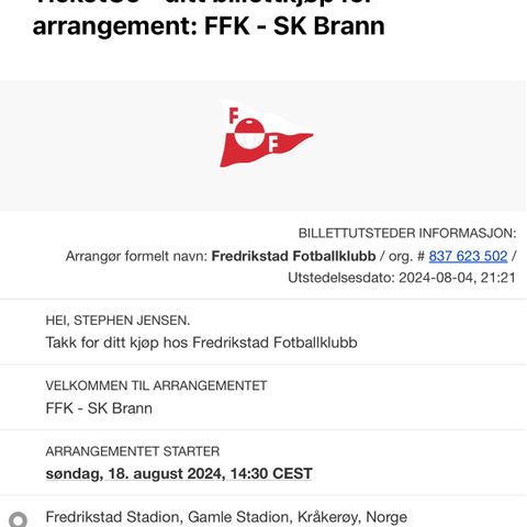 Fredrikstad vs Brann ( 2 voksne og 2 barn )