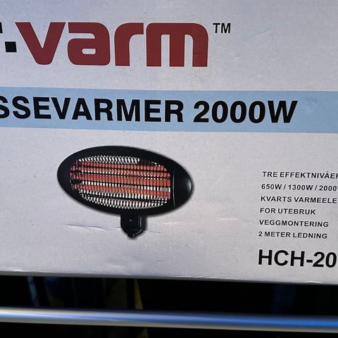 Nor-varm infrarød terrassevarmer 2000watt IPX4