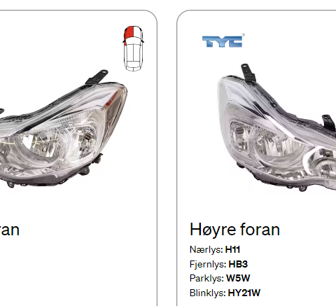 Hovedlykt til subaru xv, halogen