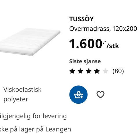 Tussöy overmadrass fra Ikea