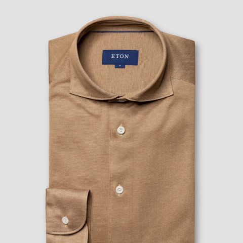 Eton Mid Brown Oxford Piqué Shirt - Long Sleeve