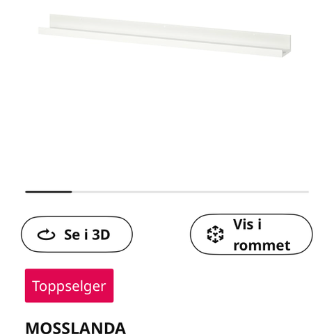 Mosslanda bildehyller svart og hvit 115 cm