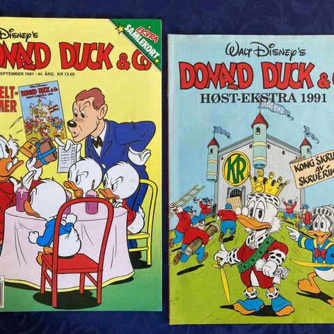 Donald Duck nr. 39 fra 1991 med «Høst-ekstra», 2 samlekort og boks til kortene