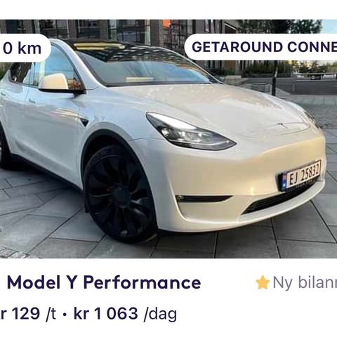 Tesla Model Y Performence 2024 leies ut via Getaround