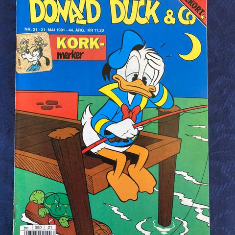 Donald Duck nr. 21 fra 1991 med 4 samlekort og 11 kork-merker