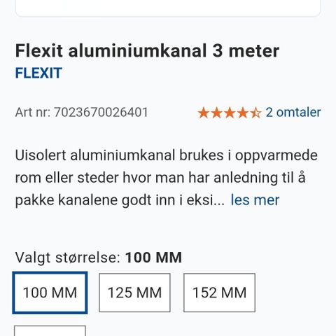 Flexit aluminiumkanal  Ø 100.  3 meter