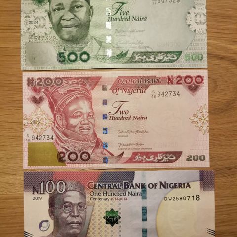 Nigeria 100, 200 og 500 naira, 2019-2024, UNC