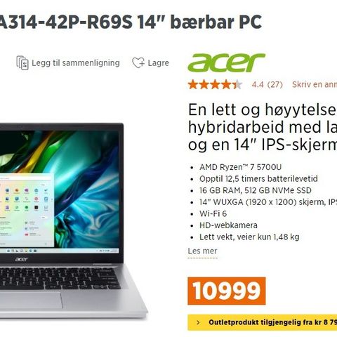 Helt ny Acer Aspire. Særdeles billig.