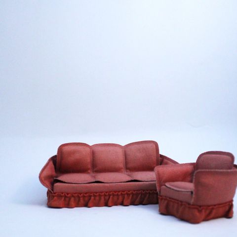 Retro sofa og lenestol fra Lundby (dukkehusmøbler)