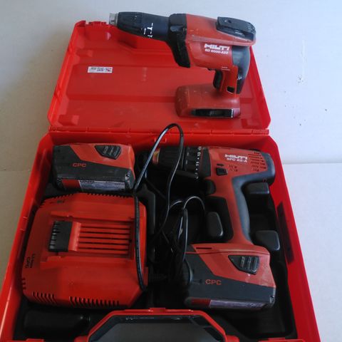 Hilti SFC 22-A batteridrill og SD 5000-A22 gipsdrill med batterier og lader