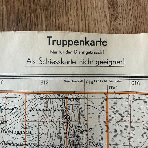 Tysk  troppekart - Hamar - Brumunddal - Helgøya - Stange - Ottestad -  Kapp