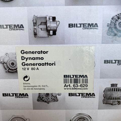 Helt ny Dynamo Biltema  12V  80 A