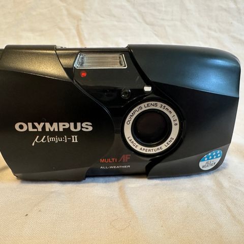 Olympus MJU II 35mm ALL WEATHER FILM CAMERA BLACK WITH COVER - TESTED  - MINT