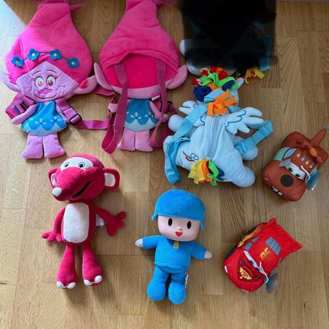 Kosebamser og bamsesekker; Pocoyo, Fantorangen, Trolls, Cars, My little pony