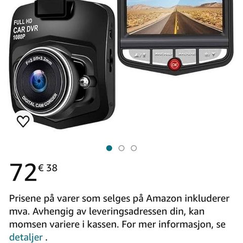 Helt ny kamera til bil fra amazon. Nypris 850kr