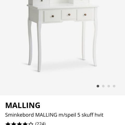 MALLING Sminkebord MALLING m/speil 5 skuff hvit