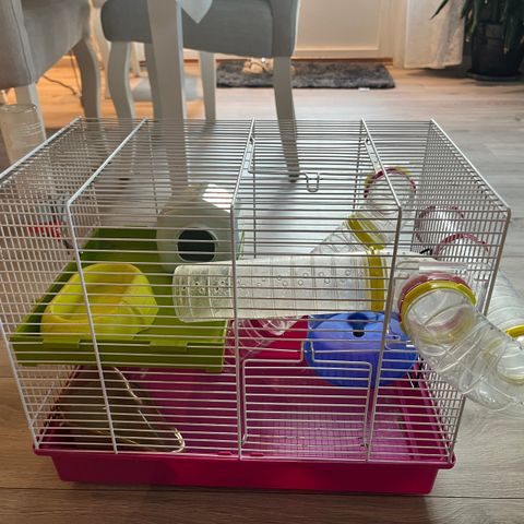 Hamsterbur med utstyr