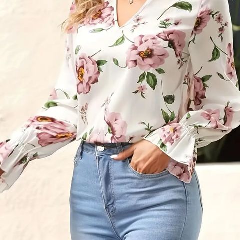 Ny blomstret bluse str XL