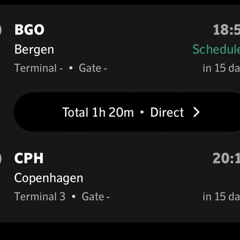 Flybillett tur/retur Bergen-København