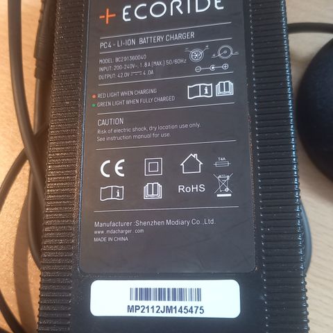 Ecoride 4 amp lader.