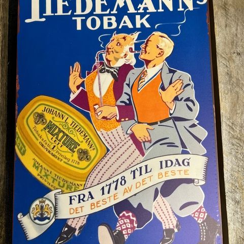 Tiedemann’s Tobak Tynt Alu Skilt 20X30 cm. Dekor, Bar, Tobakk