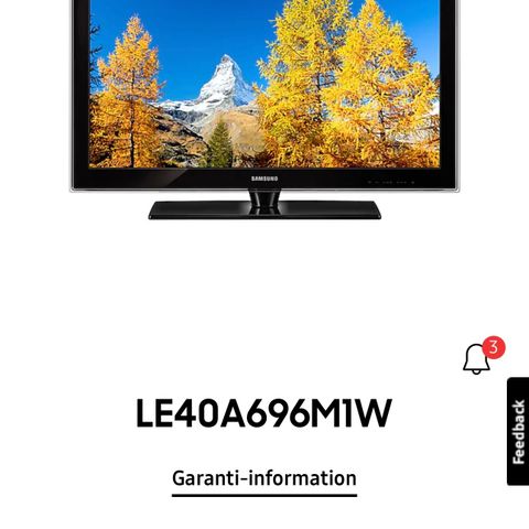 Samsung LE40A696M1W tv selges med ny TV-veggfestet.