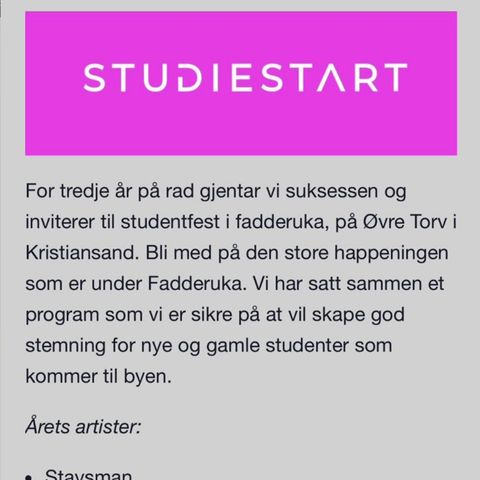 Studentfest Kristiansand billetter