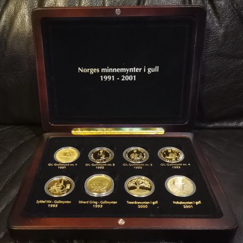 Norges minnemynter i gull 1991-2001, ønskes kjøpt kr 92000,-