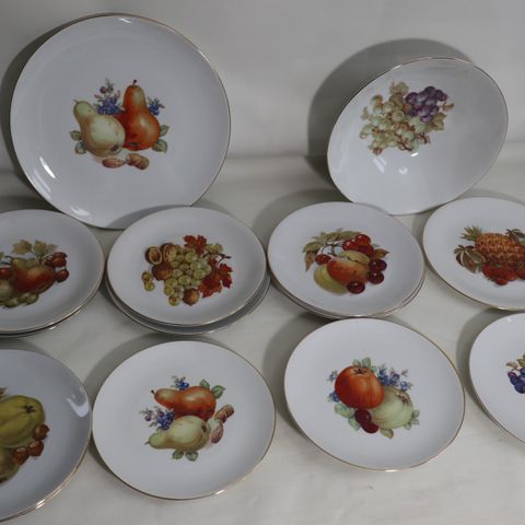 Vintage Seltmann Weiden Bavaria dessert servise med fruktmotiv fra 1960