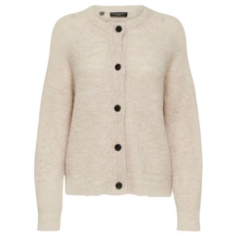 Ny beige/sand cardigan fra Selected Femme.