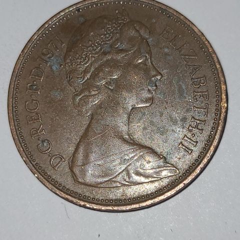 Sjelden mynt  2 New Pence 1971 UK