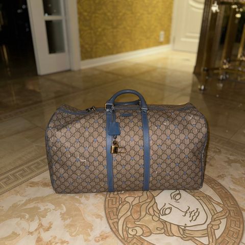 Gucci Beige/Blue GG Supreme Star Canvas Large Carry On Duffle Bag