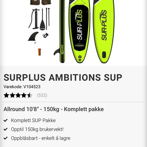 Paddle board SURPLUS AMBITIONS SUP 150 kg