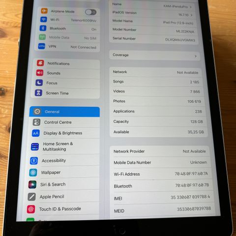 iPad Pro 12.9" 128 GB 1. Gen. (2015) WIFI + SIM -- Meget pent brukt