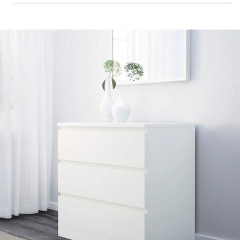 Ikea MALM kommode, hvit, 3 skuff