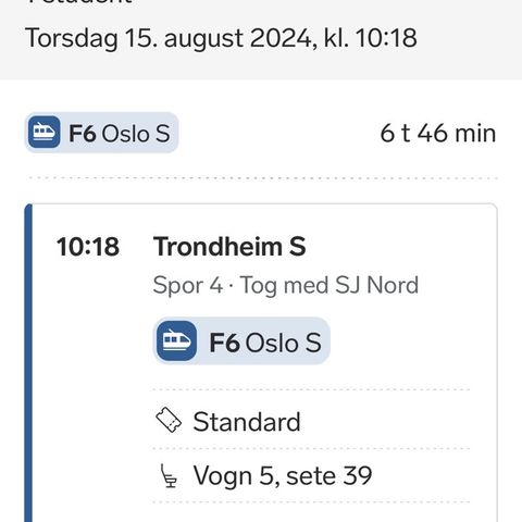 Togbillett trondheim til Oslo