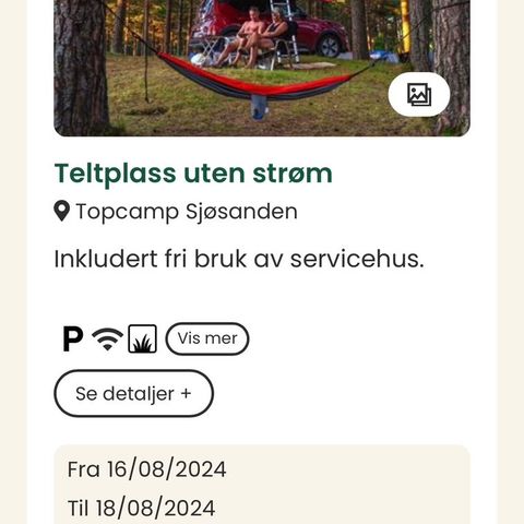 Teltplass uten strøm - Sjøsanden Camping - 16.8 - 18.8