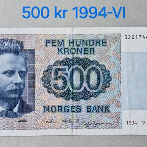 Seddel: 500 kr 1994-VI E. Grieg