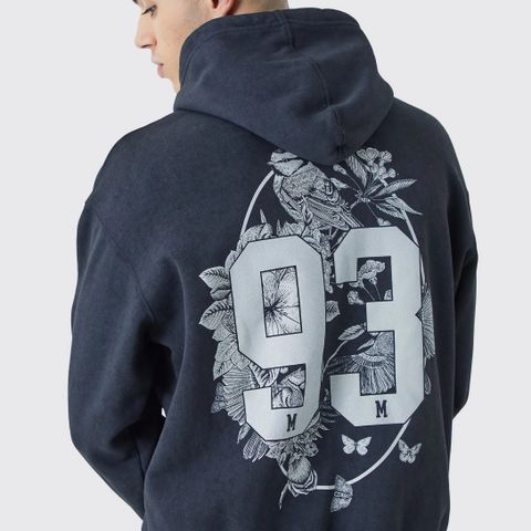 Oversized 93 Acid Wash Graphic Hoodie