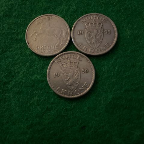 1kr fra 1955, 1956, 1968