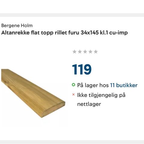 37 meter Altanrekke flat topp rillet furu 34x145 kl.1 cu-impregnert.