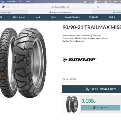 90/90-21 Dunlop Trailmax Mission