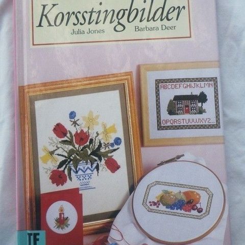 3 broderibøker med korsstingbroderier, bokpakke korssting